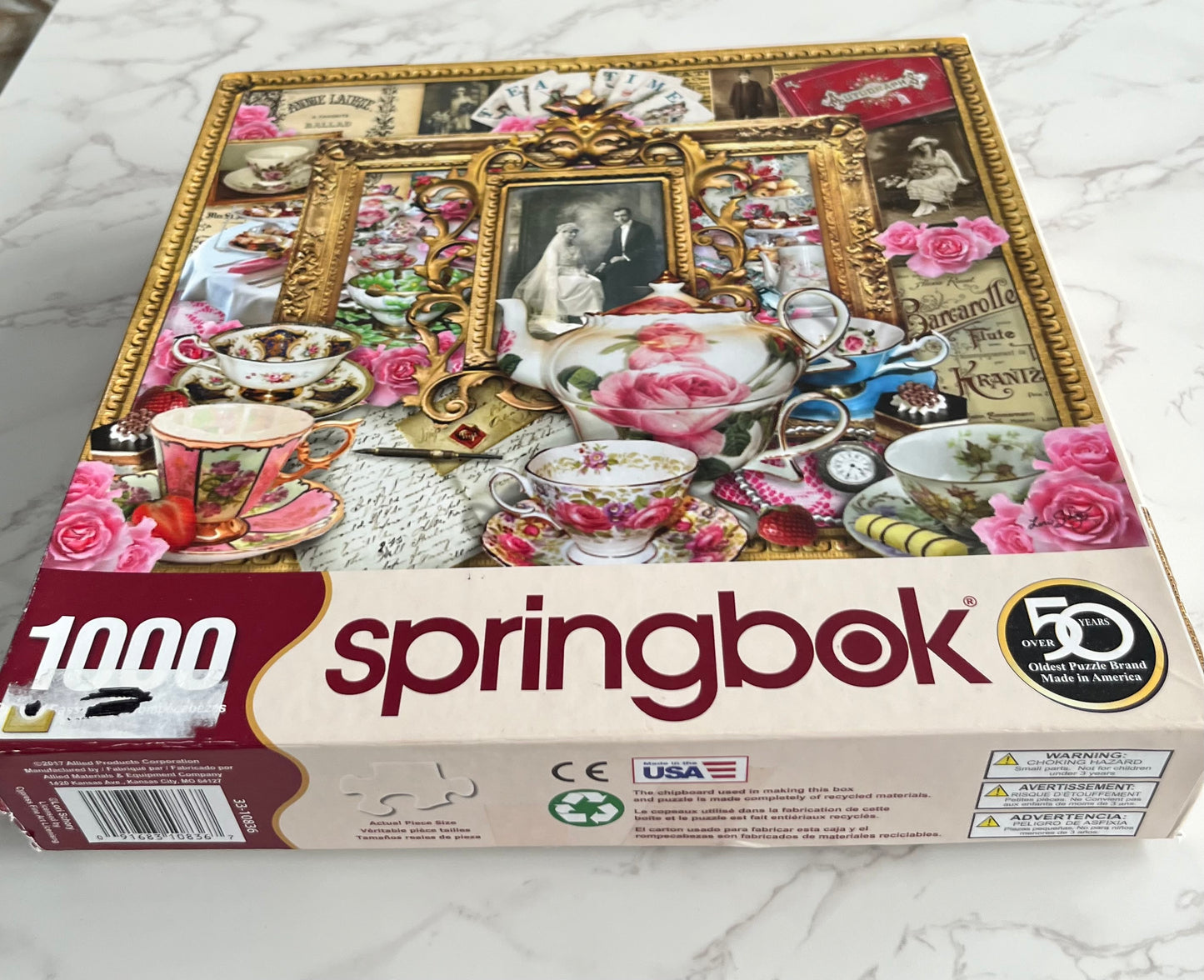 Springbok “Tea for Two” Romantic Rose Tea Set Collage Puzzle — 1000 Piece — Vintage Victorian Style — Made USA — c. 2010s–2020s