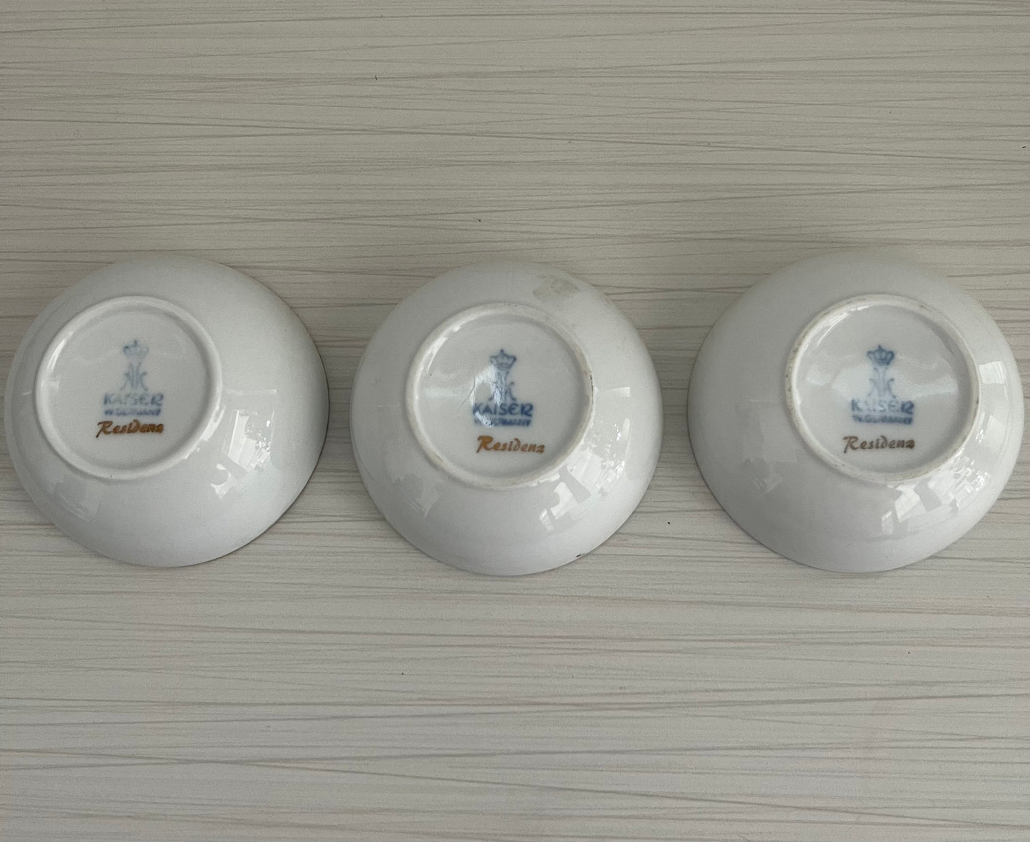 Beautiful Circa 1980’s Vintage Kaiser W. Germany Floral Bouquet White Porcelain Small Trinket Dishes (Set of 3) with Gold Trim – 3” – 7oz