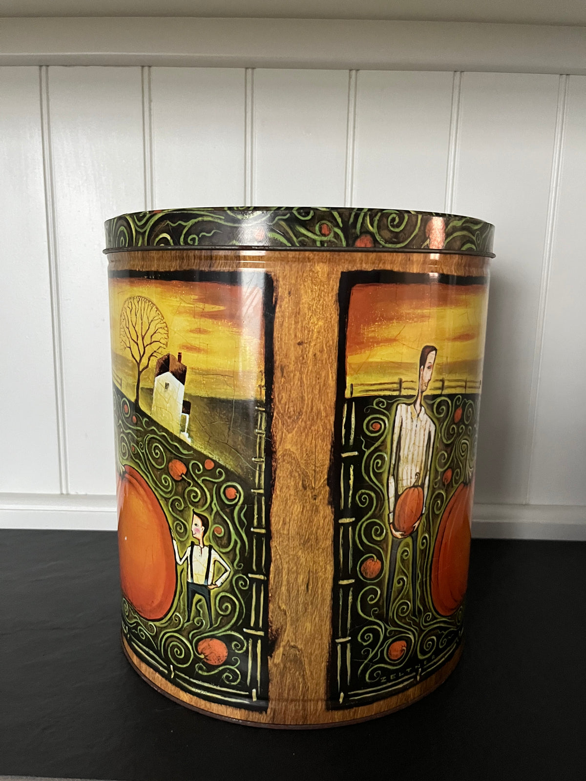 Tim Zeltner Pumpkin Harvest Popcorn Tin Bucket – Ex Large The Popcorn Factory 3.5 Gallon Halloween Fall Storage Tin