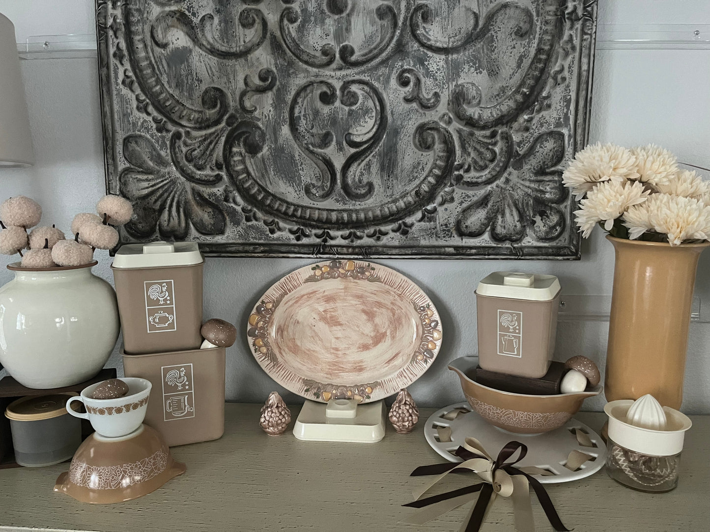 Vintage 1960’s Beige Brown Plastic Kitchen Canister Set (3) | Lustro Ware | Woodland Whimsy MCM Retro Rooster Design