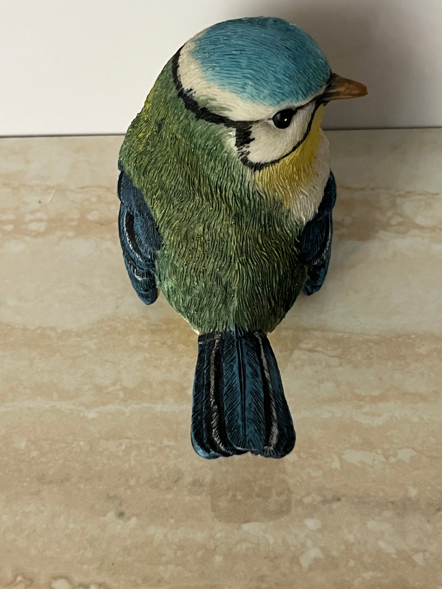Vintage Blue Tit Songbird Figurine – Hand Painted Garden Bird Statue – Cottagecore Bird Decor – Small Nature Collectible – 1990s