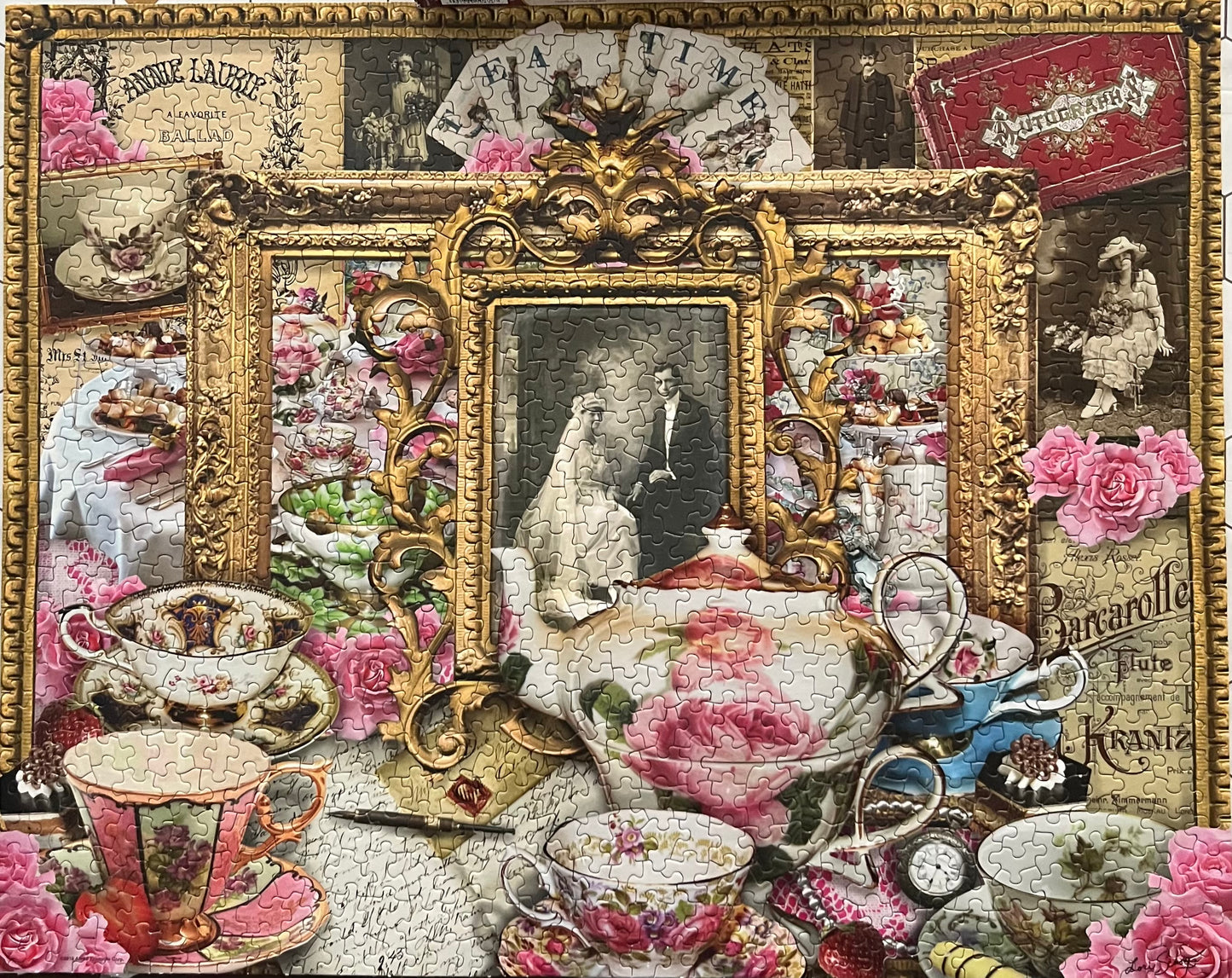 Springbok “Tea for Two” Romantic Rose Tea Set Collage Puzzle — 1000 Piece — Vintage Victorian Style — Made USA — c. 2010s–2020s