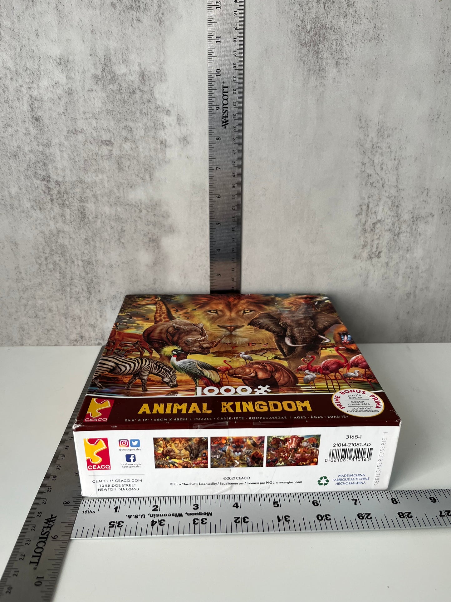 2021 Ceaco “Animal Kingdom” 1000 Piece Jigsaw Puzzle – African Safari Wildlife Art – Complete w/ Poster