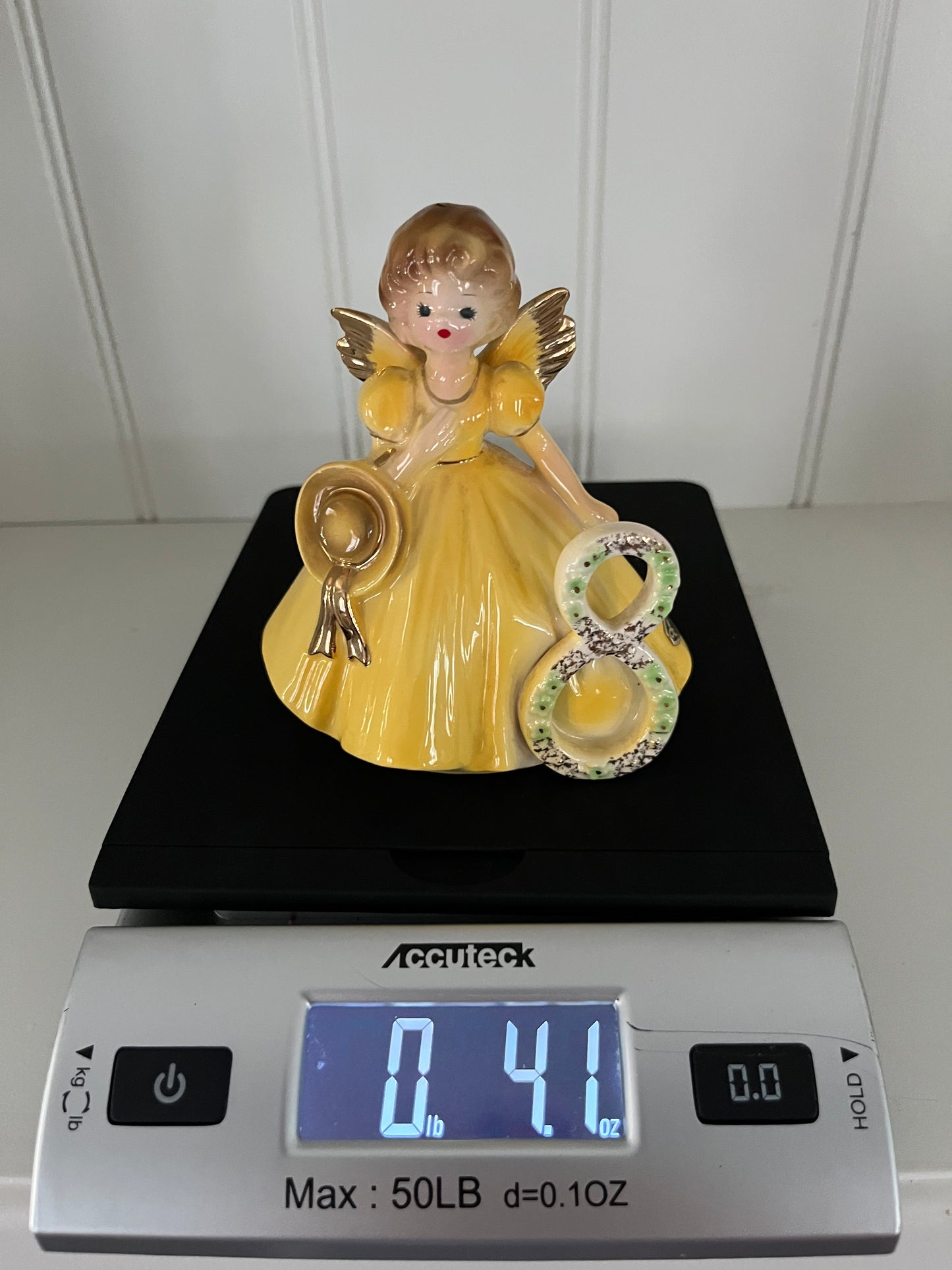Vintage 1970s Josef Originals Age 8 Birthday Angel Figurine – Yellow Dress Porcelain Girl – Japan Ceramic Birthday Keepsake