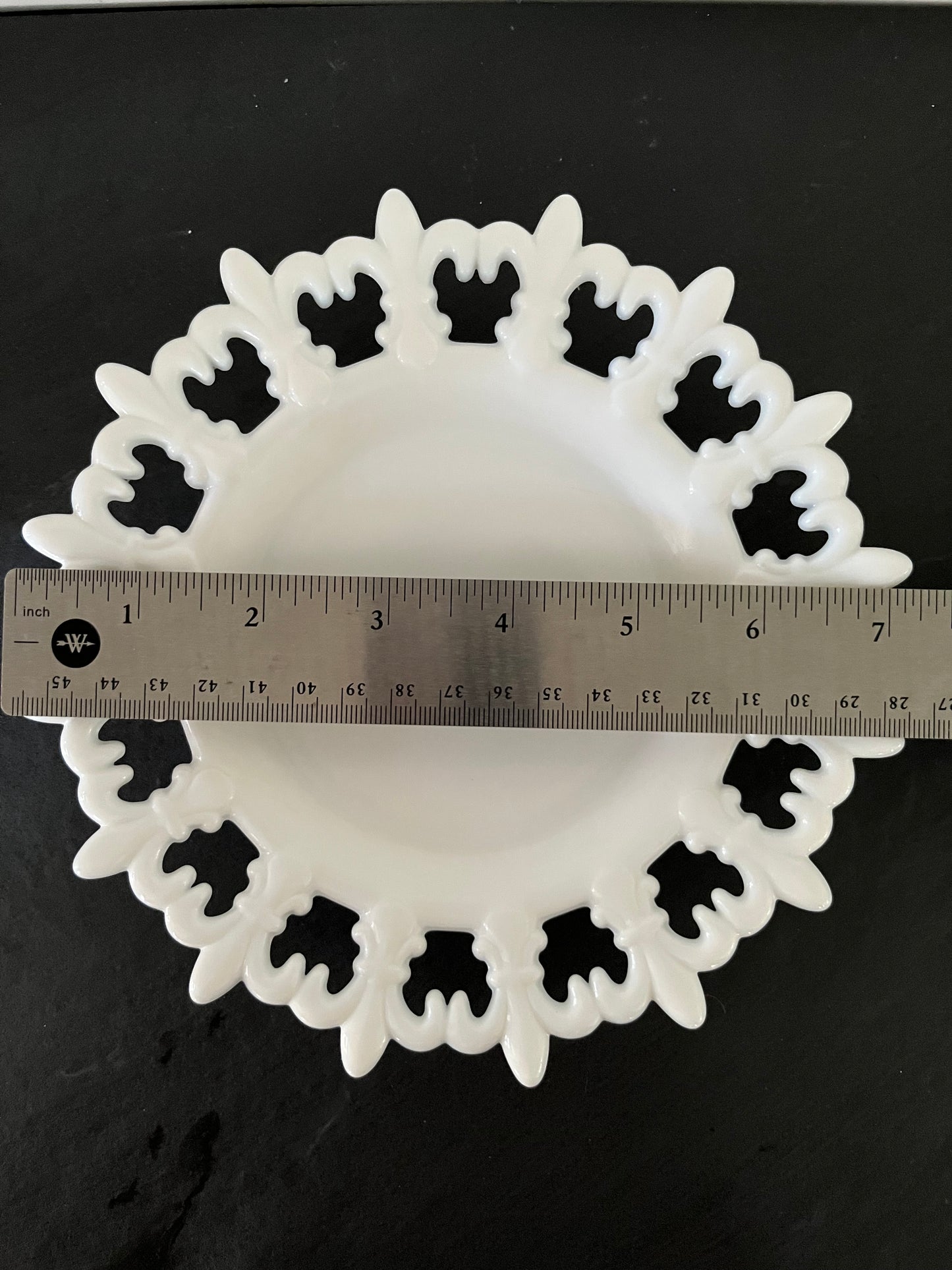 Vintage Westmoreland Milk Glass Ribbon Plate - Fleur De Lis Design 7.5” Mid Century Lunch Plate