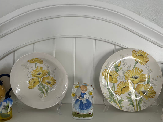 Vintage c. 1980s Noritake Craftone Buttercup 8769 Serving Bowl & Platter Set | Yellow Poppy Floral Japan Cottagecore Dinnerware