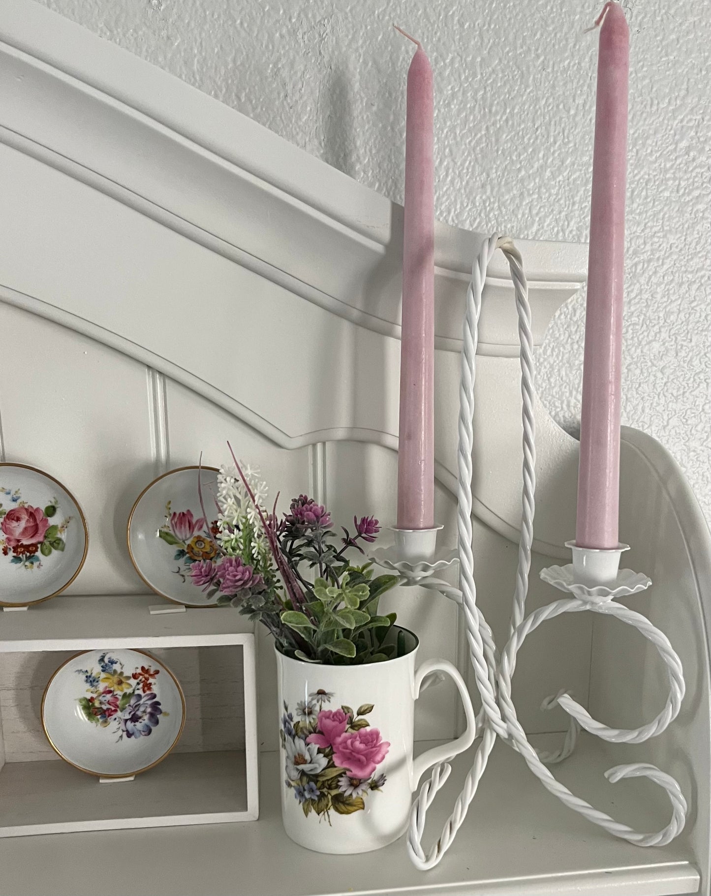 1970’s Vintage Homco White Twisted Rope Shabby Chic Double Candlestick Holder