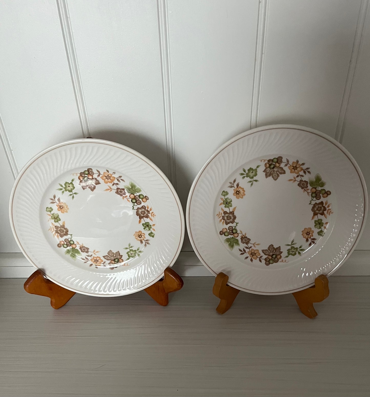 Pair of Vintage 1970s Midland Japan “Autumn” Ironstone Salad Plates – 7.5” Floral Harvest Pattern
