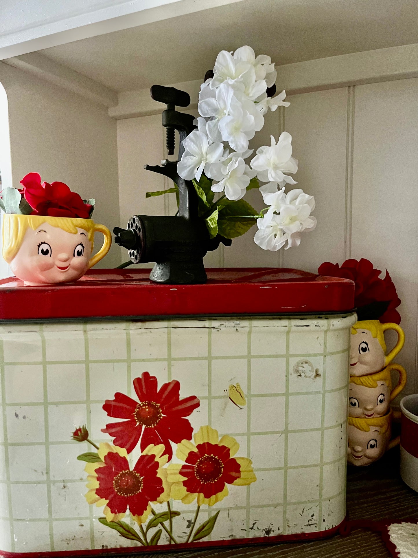 Vintage  1970s Campbell Kids Style Anthropomorphic Kitschy Kitchen Cup  Pair | Retro Dolly Dingle Face Cups