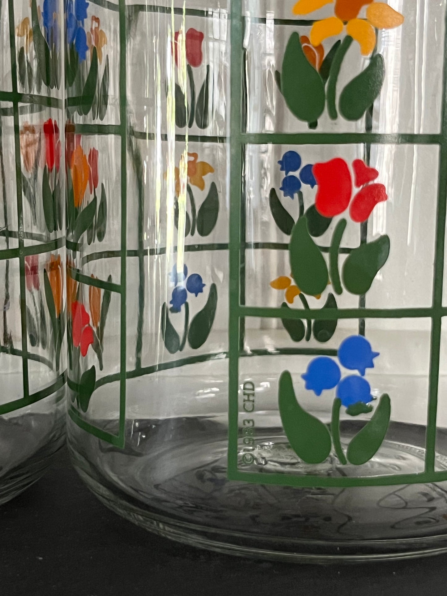 Vintage 1983 Anchor Hocking Nina Greenhouse “Tulip Trellis” Folk-Art Canister Set – Set of 3