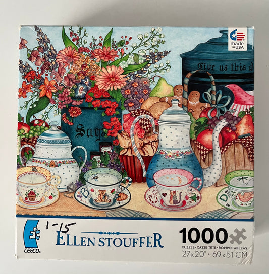 Vintage Style  Ellen Stouffer “Sugar & Spice Tea Table” 1000 Piece Puzzle – Ceaco – Cottage Floral Kitchen Still Life