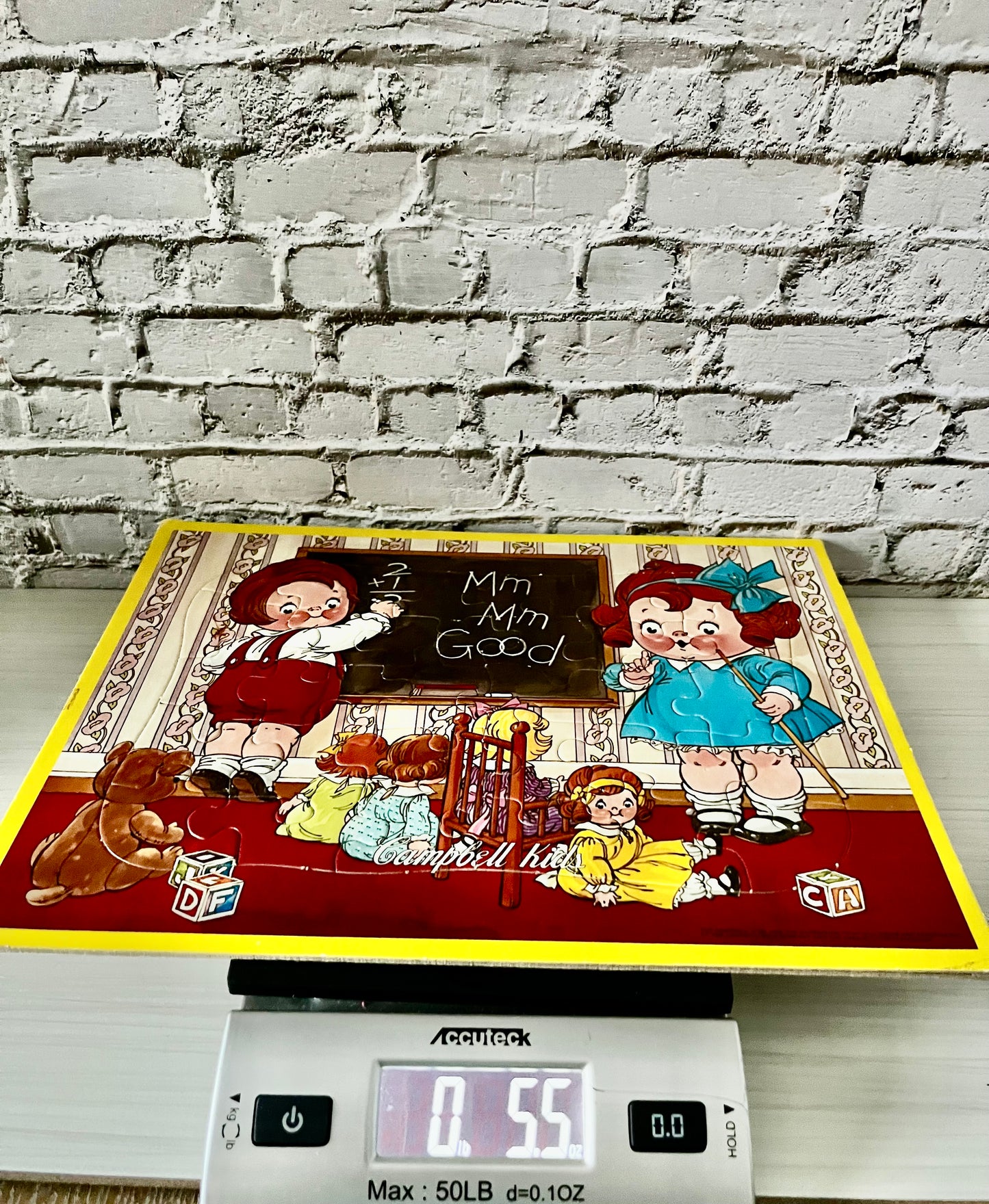 Vintage 1960’s Campbell Kids Wooden Puzzle Tray Board | Retro Schoolroom Nursery Wall Art | Campbell Soup Advertising Collectible