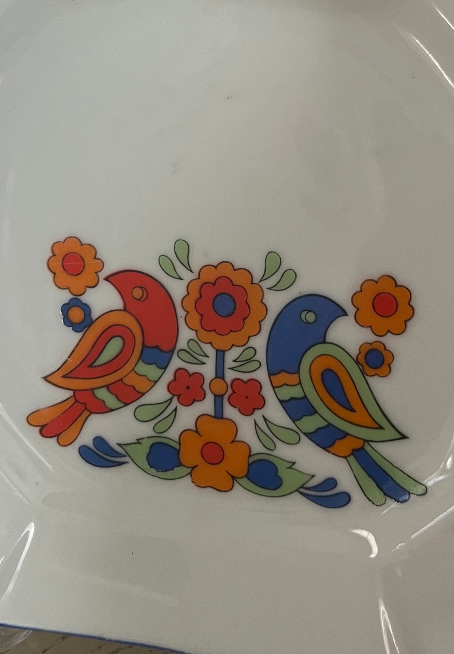 Vintage 1970s Japanese Folk Art Bird Dessert Plates | Floral Octagonal Set of 2