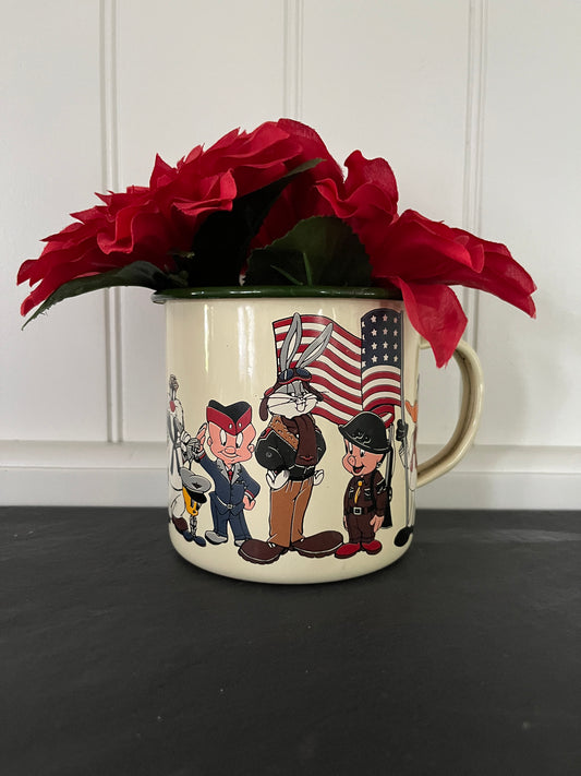 Vintage Looney Tunes 1990’s  Enamelware Camp Mug | Bugs Bunny Patriotic Americana Coffee Cup