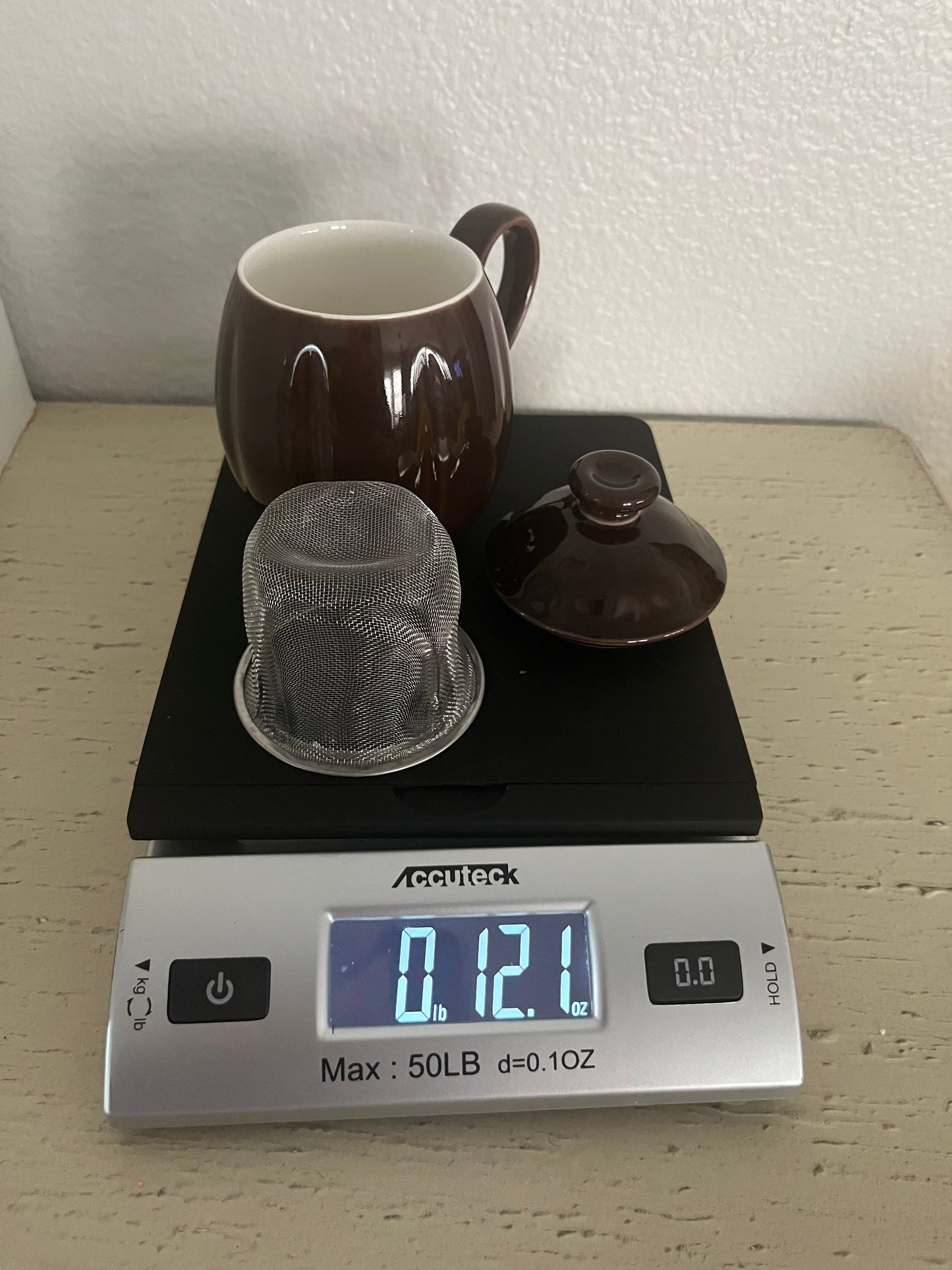 2 Teavana Lidded Porcelain Tea Mugs with One Infuser – Espresso Brown (2000s)