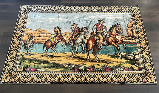 Authentic Vintage Western Americana Cowboys on Horses Wall Tapestry - 72”x52”
