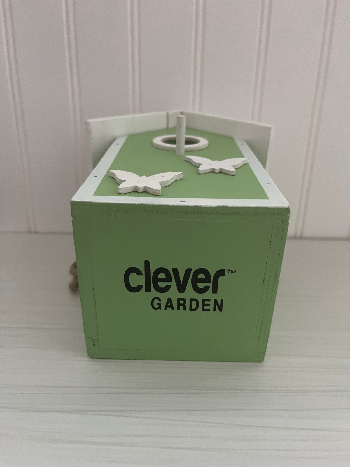 Vintage Style Adorable Small Green Birdhouse with butterfly appliqués
