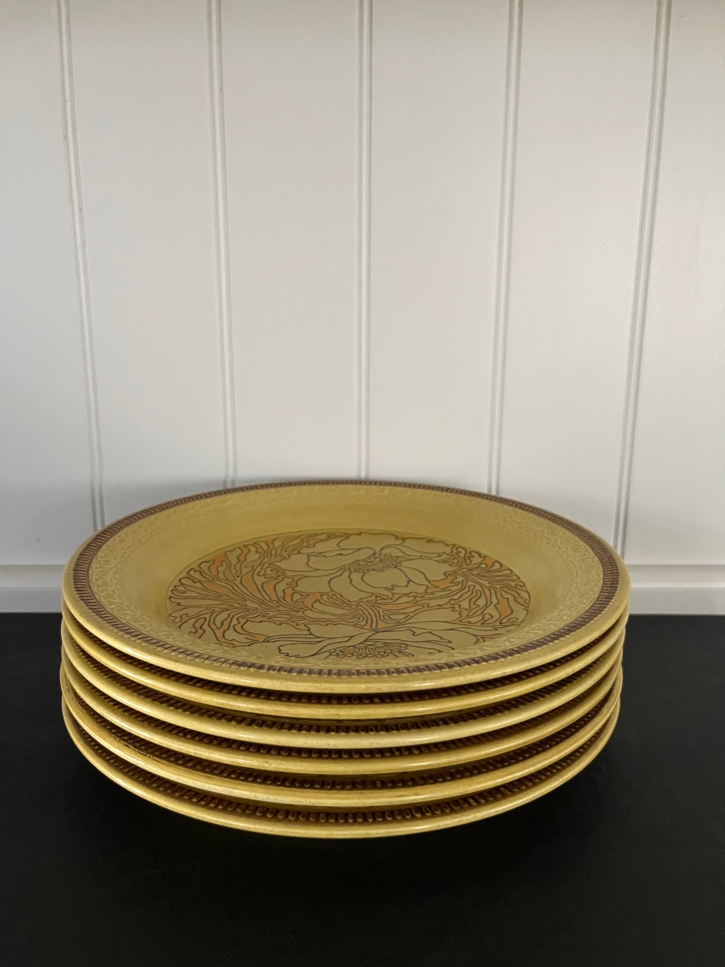 Vintage Franciscan Earthenware “Amapola” Dinner Plates – Set of 2 – Mustard Yellow Floral California Pottery
