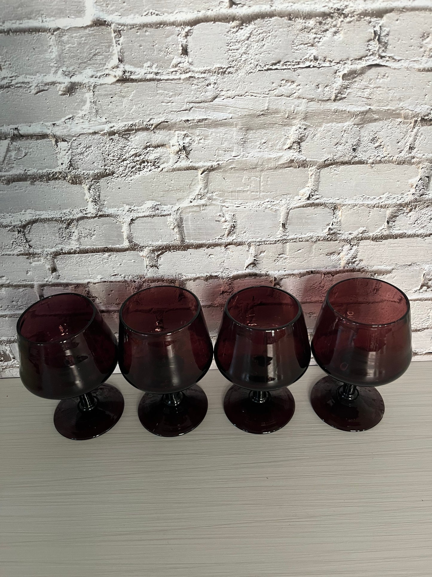 1960s Set of 4 Hand-Blown Amethyst Brandy Snifters – Vintage Cognac Goblets