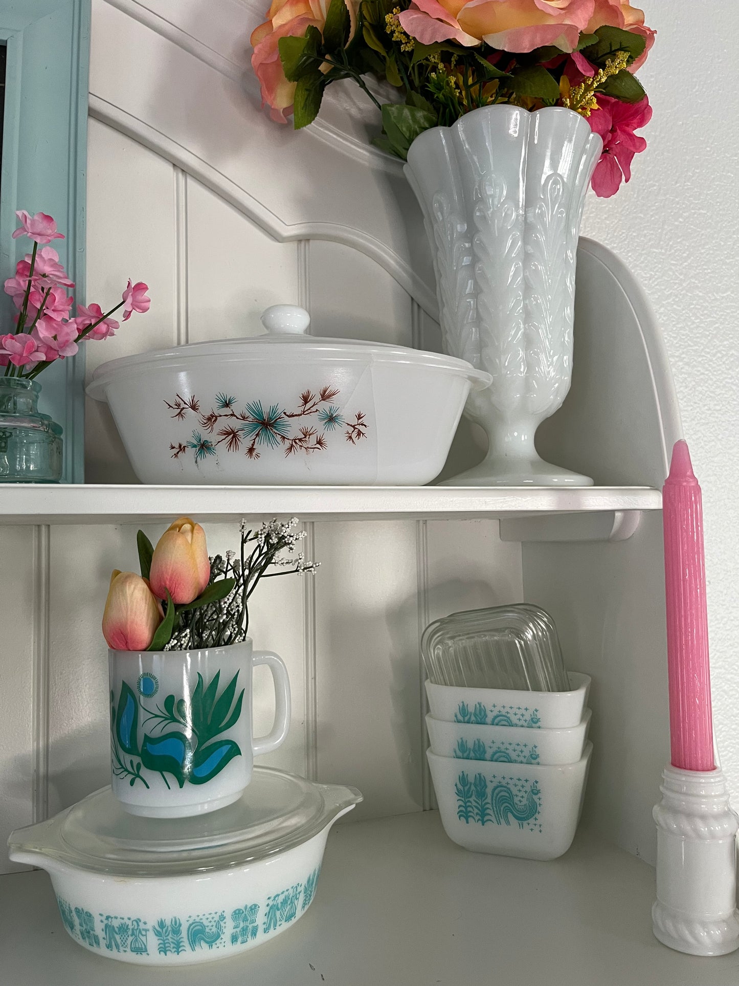 Vintage 1950s-60s  Milk Glass Farmhouse Rope Spice Shaker | White Milk Glass