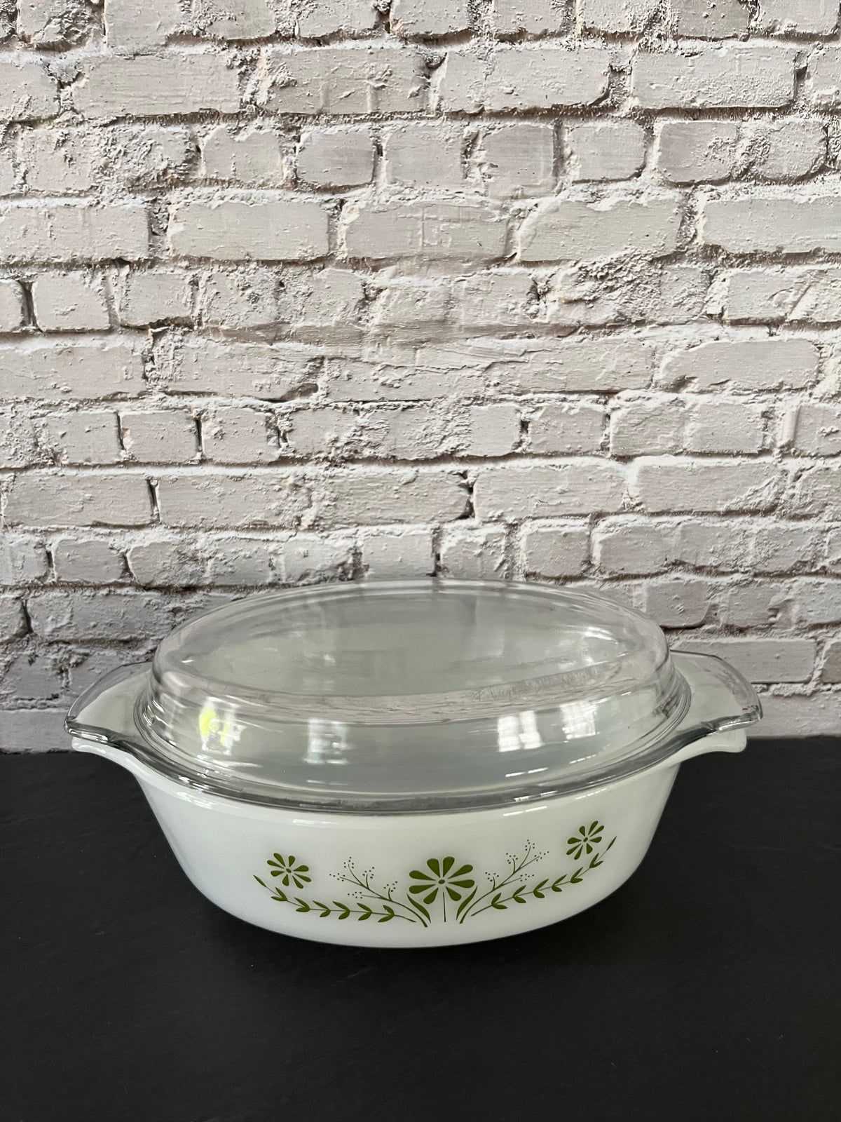 Vintage 1970’s Fire-King Meadow Green #433 Oval Casserole Dish with Glass Lid – 1.5 Qt