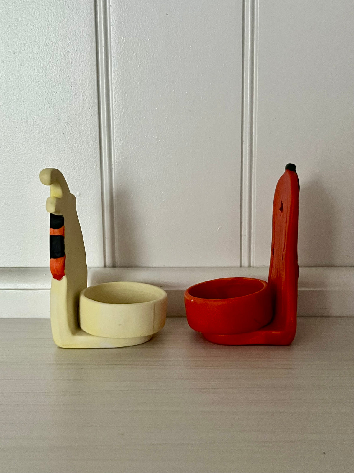 Vintage Trick or Treat! Halloween Ghost & Pumpkin Tealight Candle Holder Pair