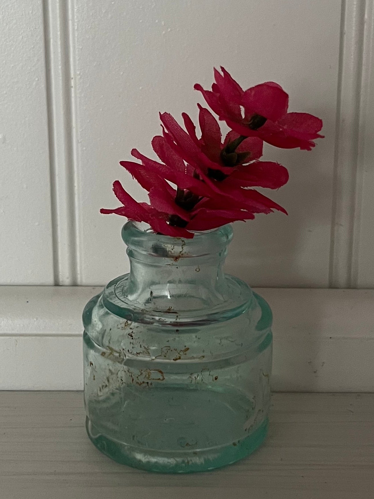 Antique 1890s Sanford’s Aqua Glass Inkwell Bottle #39 – 2.5” Tall