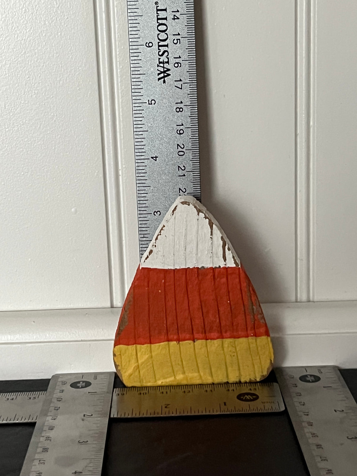 Small Retro Hand-Painted Wooden Candy Corn | Primitive Folk Art Halloween Decor | Curated Shelf & Trinket Display Décor