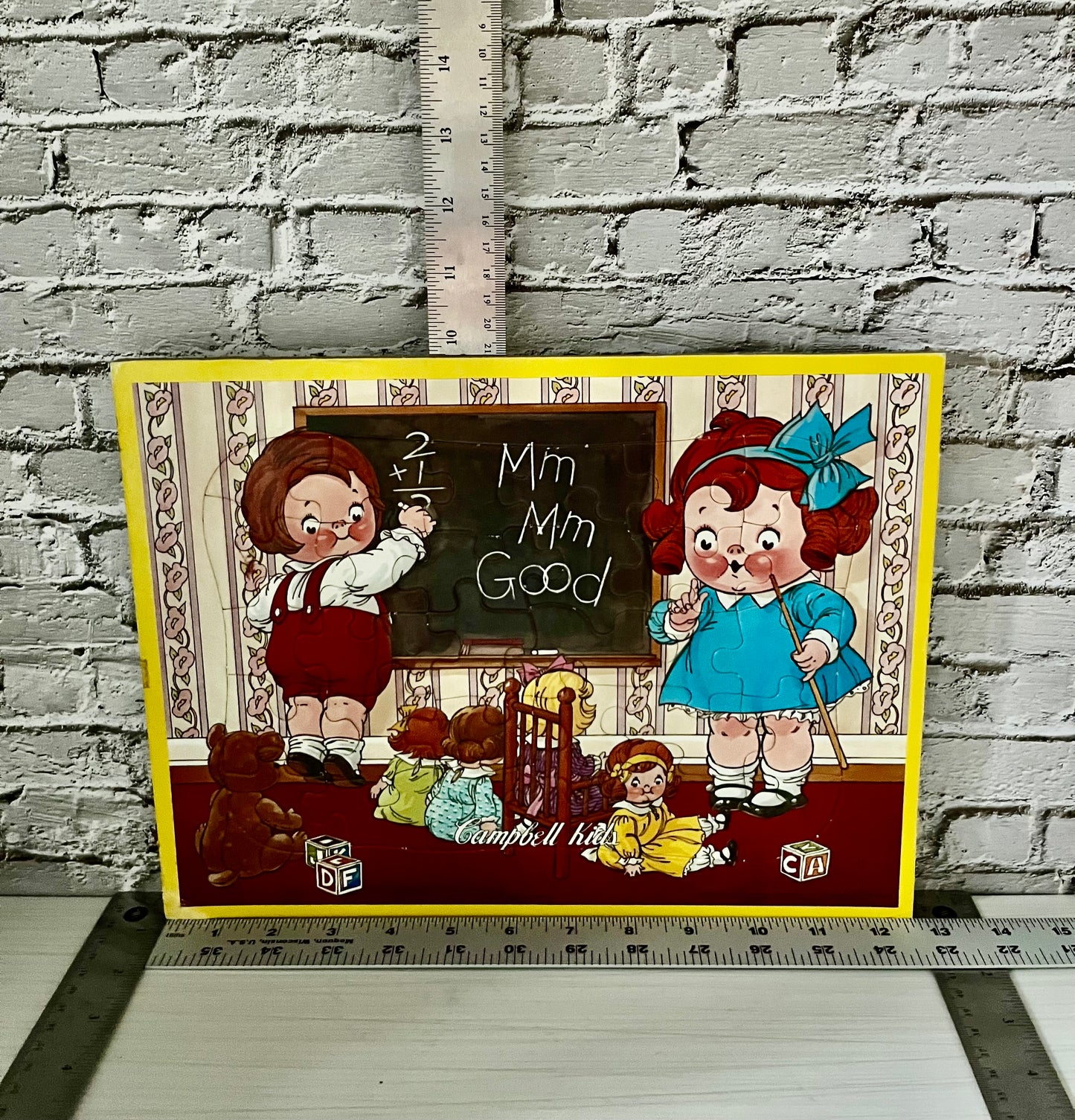 Vintage 1960’s Campbell Kids Wooden Puzzle Tray Board | Retro Schoolroom Nursery Wall Art | Campbell Soup Advertising Collectible