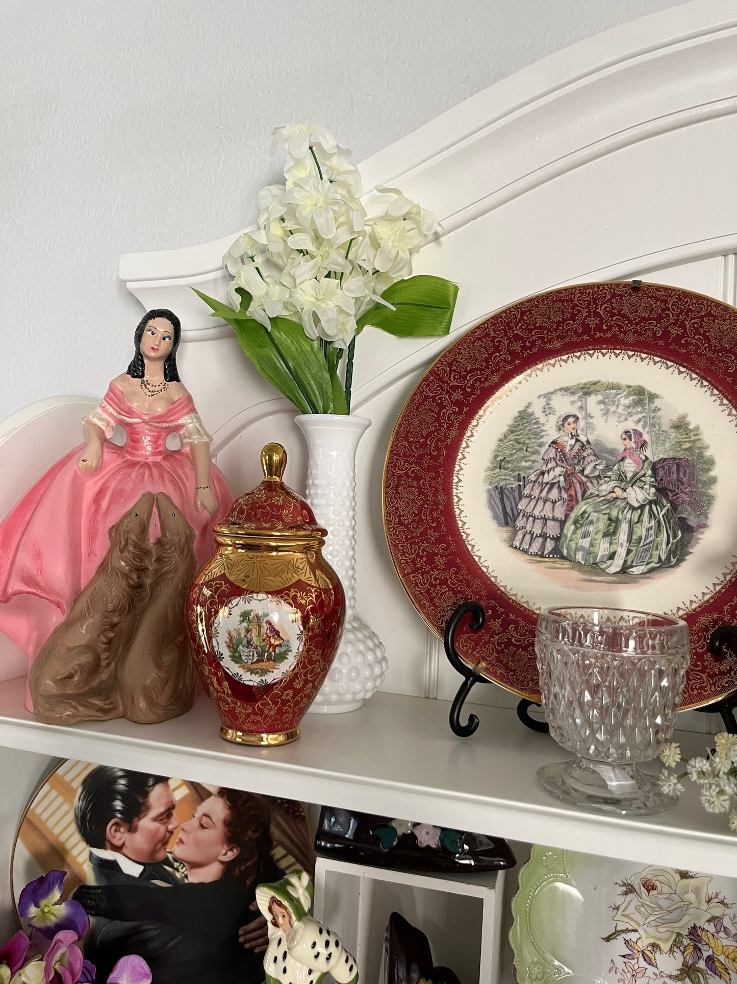 Mid-Century Quirky Chalkware Regency Lady with Dogs Figurine (1950s–1960s) | Dramatic, Romantic, and Delightfully Extra