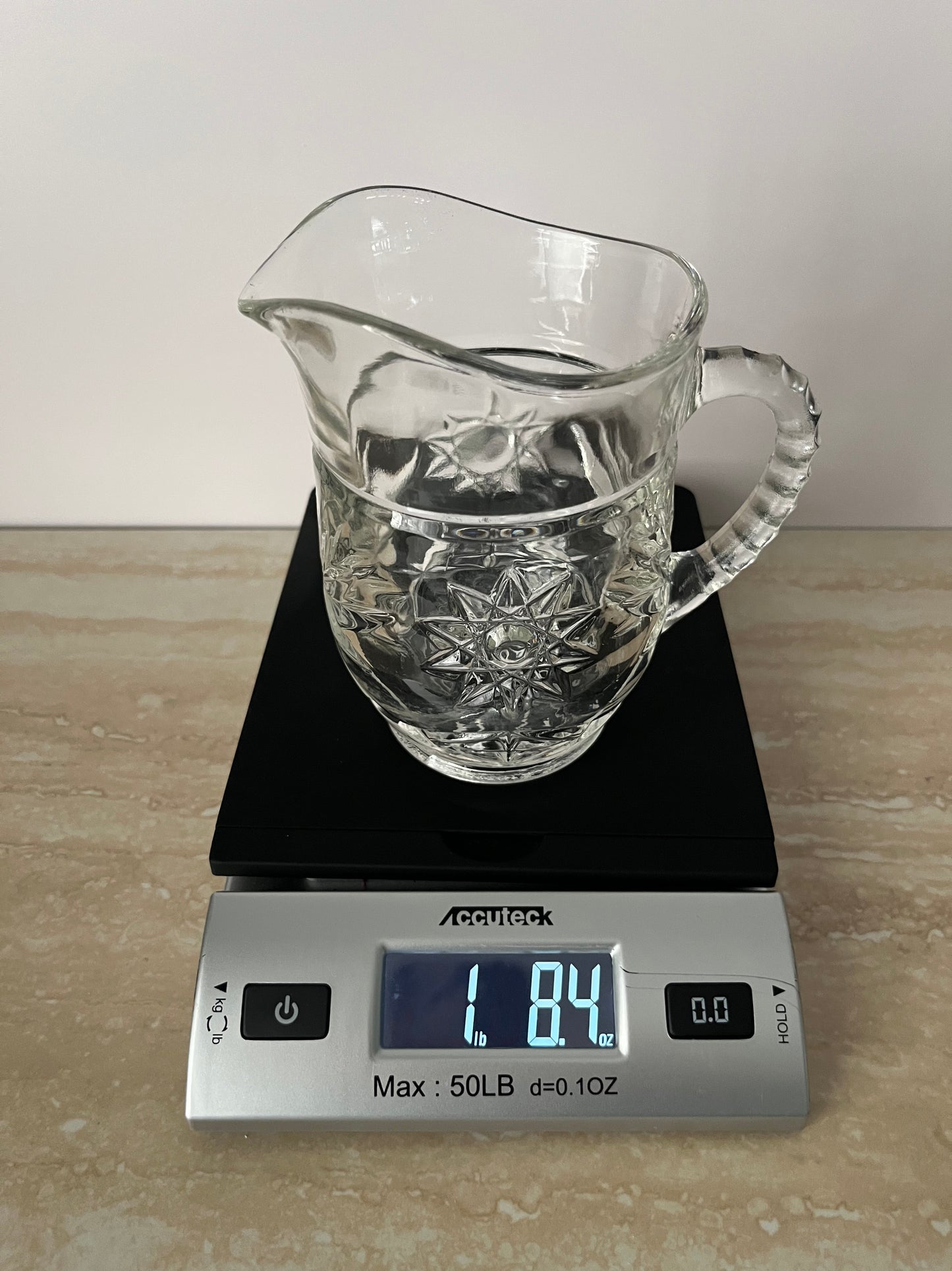1960s Anchor Hocking Prescut Star of David Small Glass Pitcher – Early American Pressed Glass (EAPC) Creamer / Syrup Pitcher