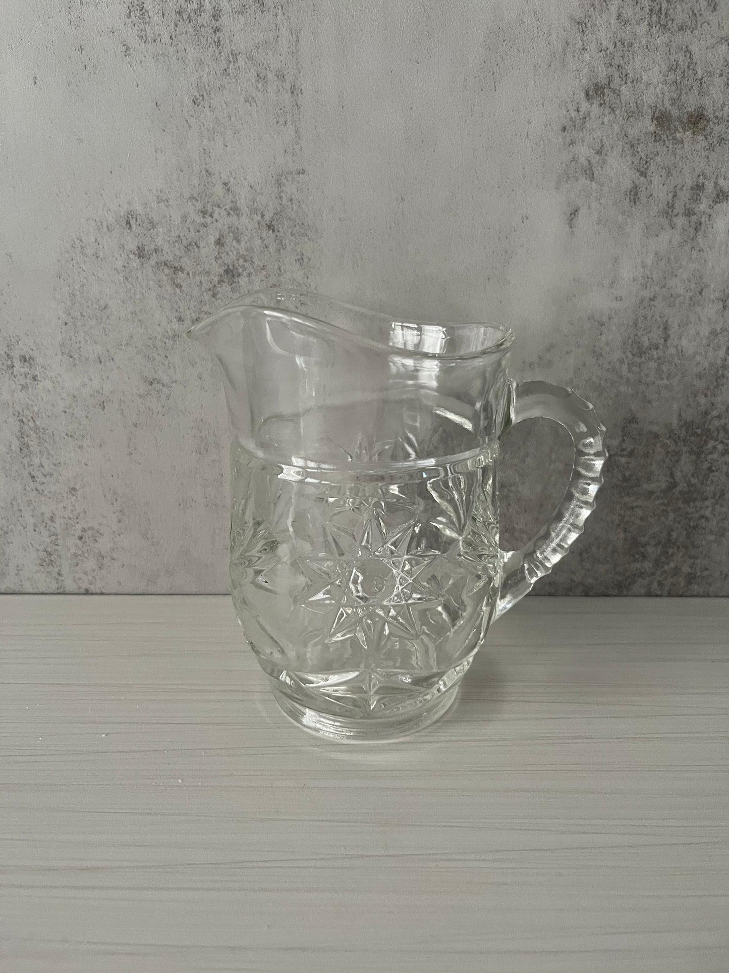 1960s Anchor Hocking Prescut Star of David Small Glass Pitcher – Early American Pressed Glass (EAPC) Creamer / Syrup Pitcher