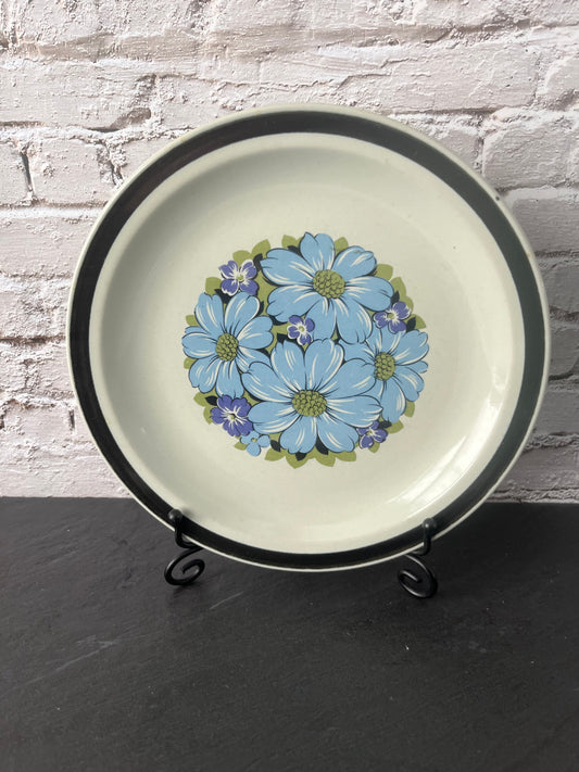 Vintage 1970s Blue Shasta Floral Stoneware 7 1/2” Plate – Hand Decorated Japan, Designer’s Collection