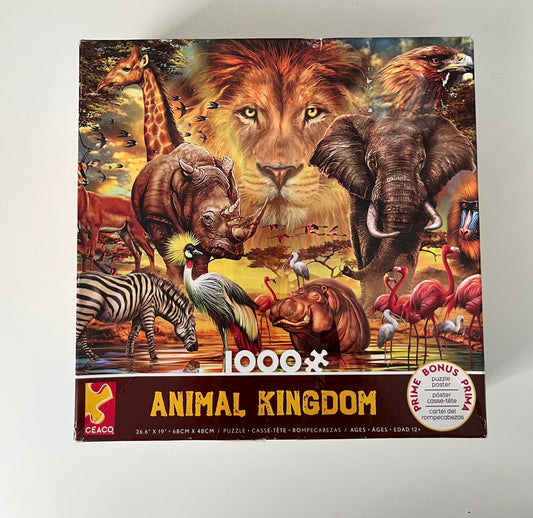 2021 Ceaco “Animal Kingdom” 1000 Piece Jigsaw Puzzle – African Safari Wildlife Art – Complete w/ Poster