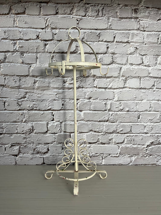 Vintage 1980s Shabby Chic Wrought Iron Distressed Cream Jewelry Stand /Mug Holder –