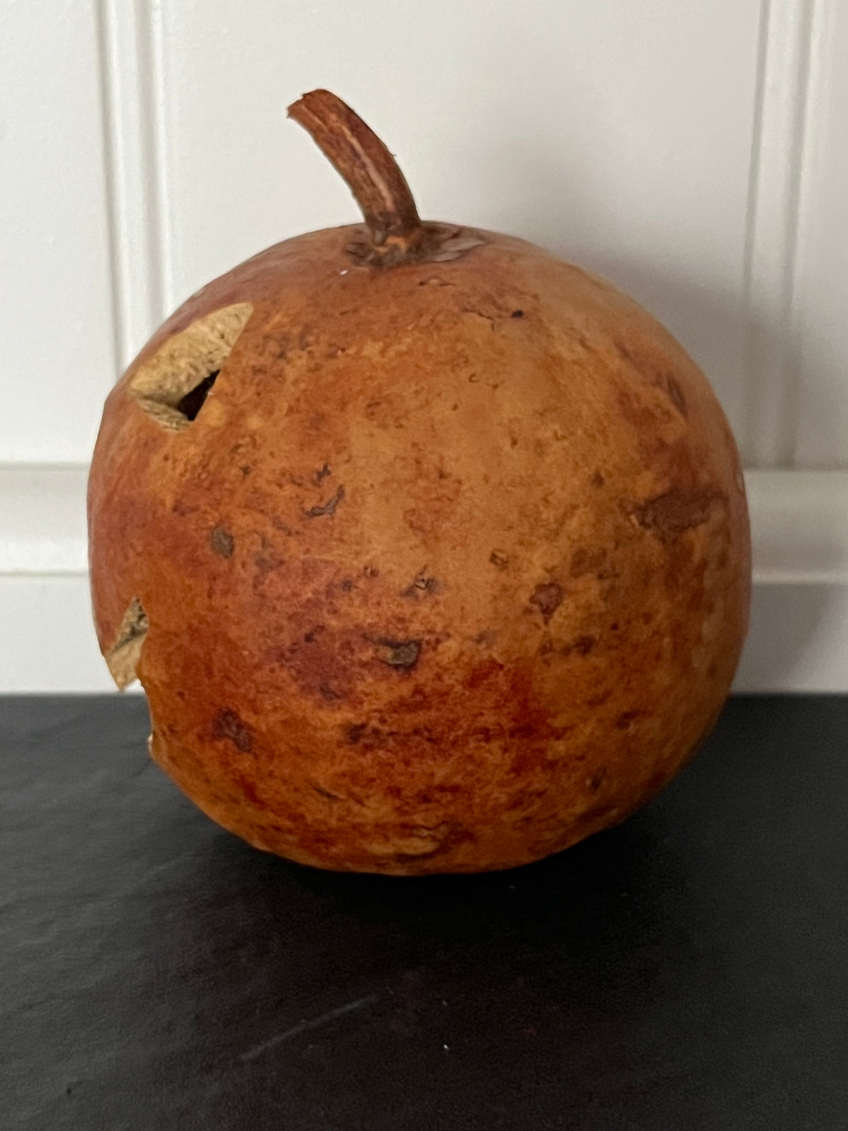 Small Hand-Carved Dried Gourd Jack-O’-Lantern | Artisan Folk Art Halloween Pumpkin | Candy Corn Manor