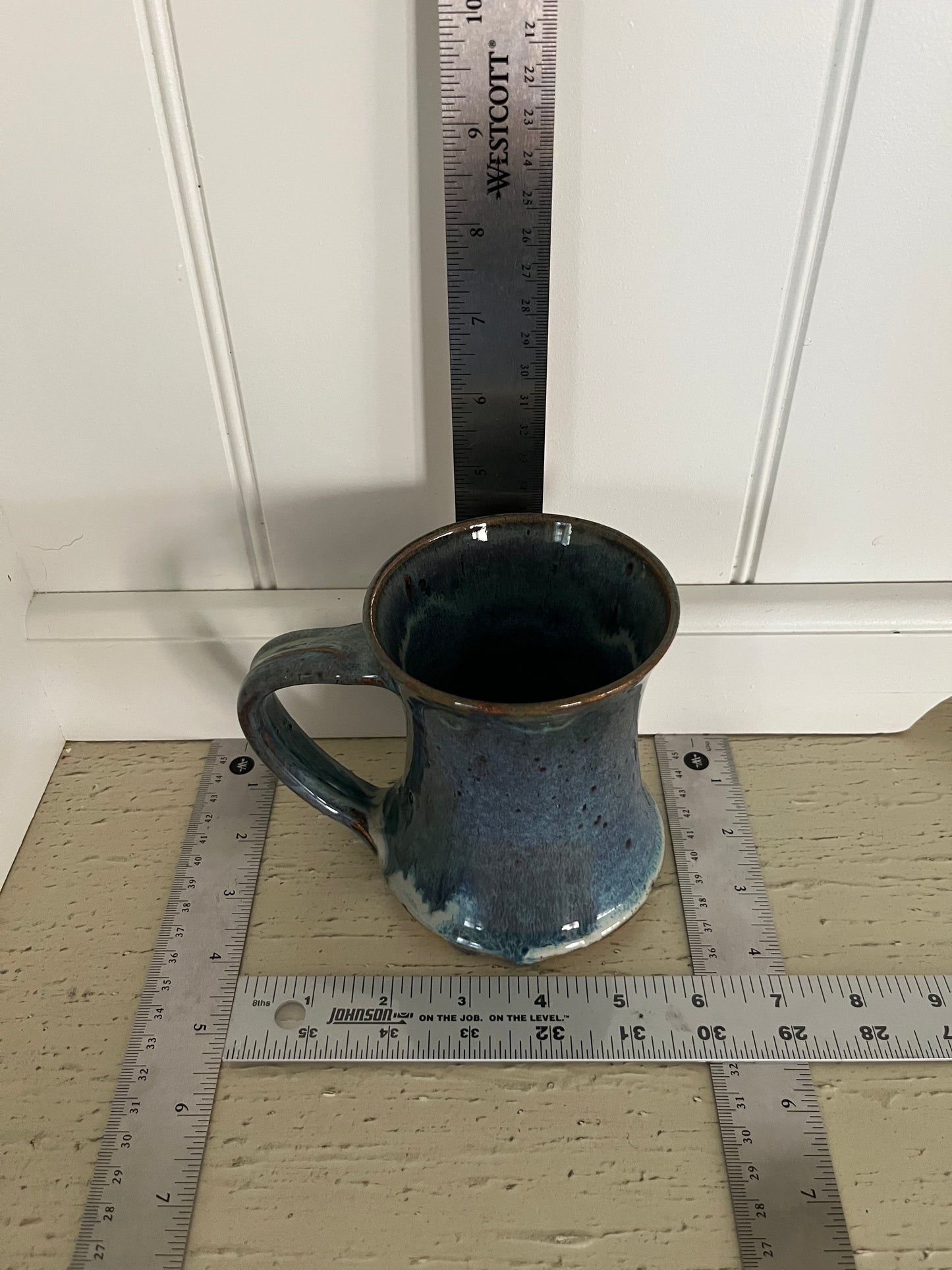 Late 20th-century Handmade Studio Pottery with a Reactive Blue Drip Glaze