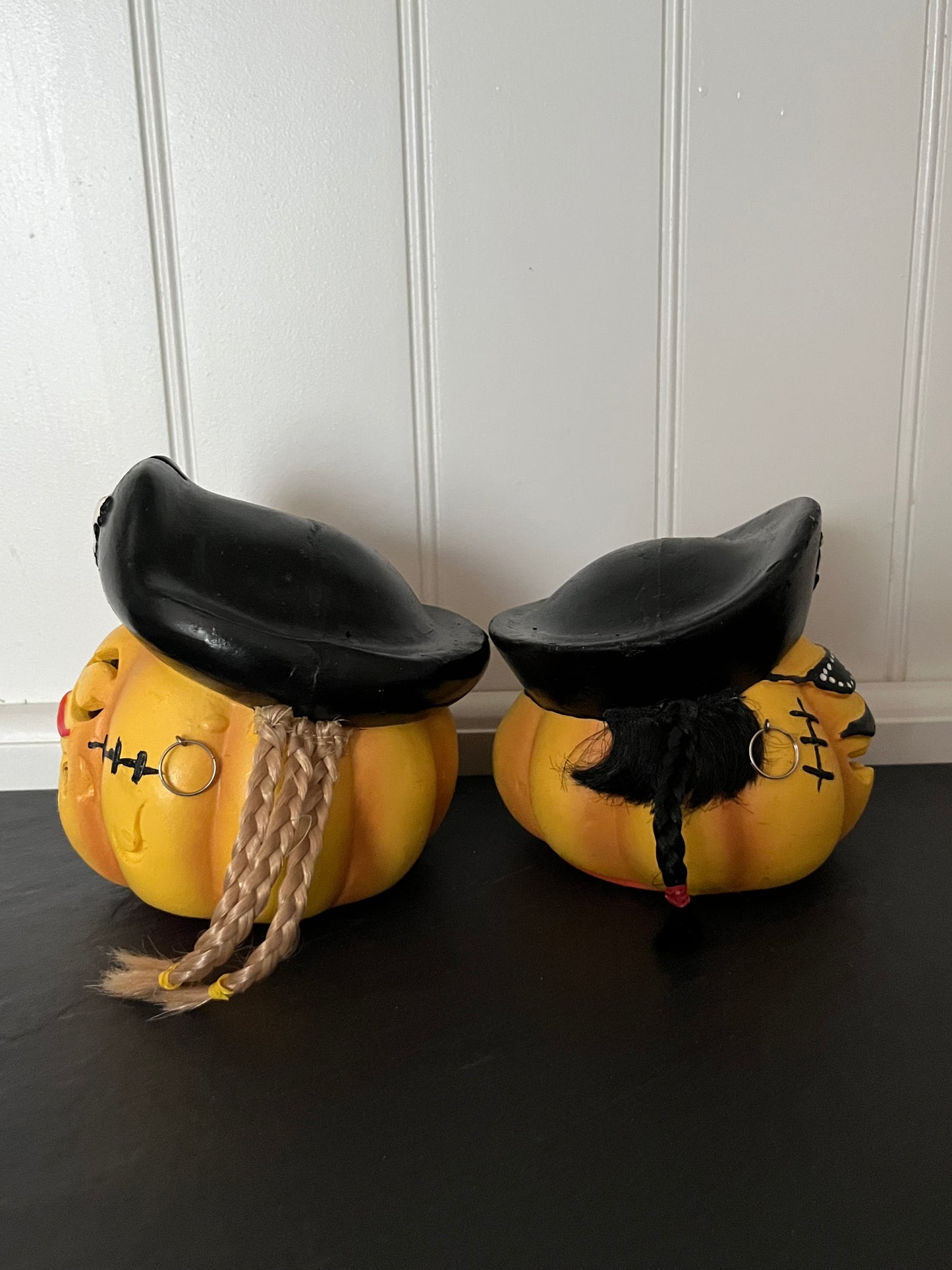 Vintage Light-Up Pirate Pumpkin Pair | Halloween Jack-O’-Lantern Figurines