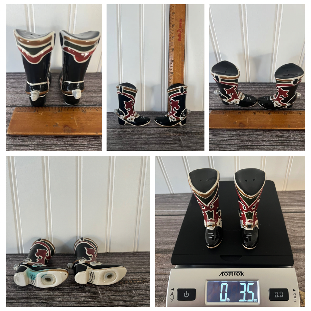 Vintage Cowboy Americana Sonoma Happy Trails Ceramic Western Style Boots Salt & Pepper Shakers