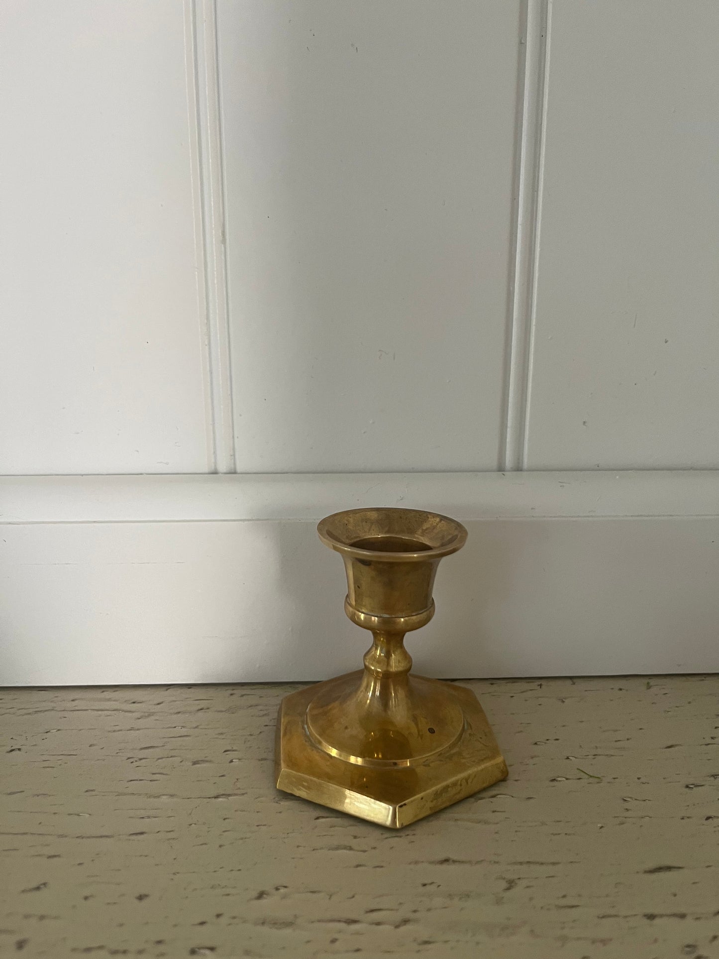 Vintage Solid Brass Mini Hexagonal Candle Holder – 1960s Mid-Century Design (2”)