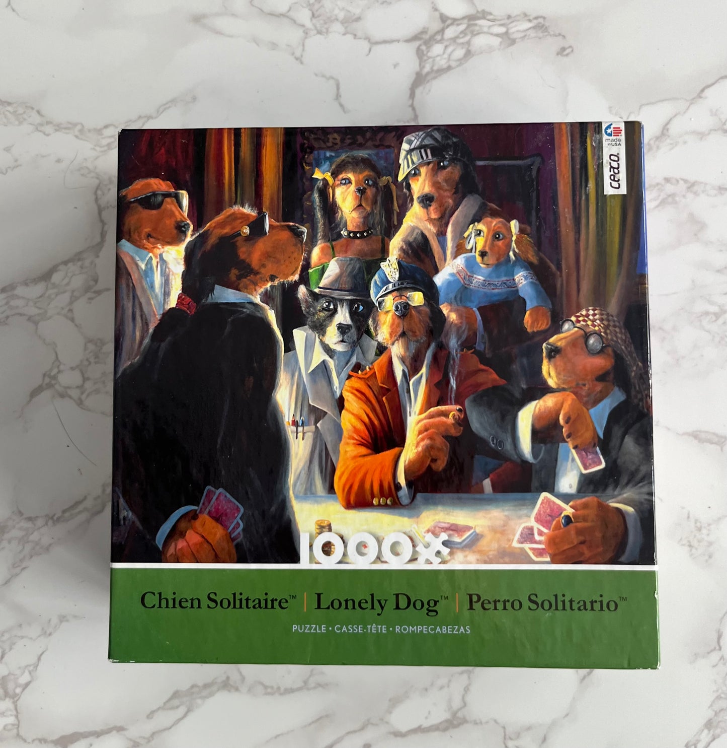 2010s Ceaco “Lonely Dog” Poker Dogs Art Puzzle – 1000 Piece – Nostalgic Retro-Style Animal Humor Jigsaw