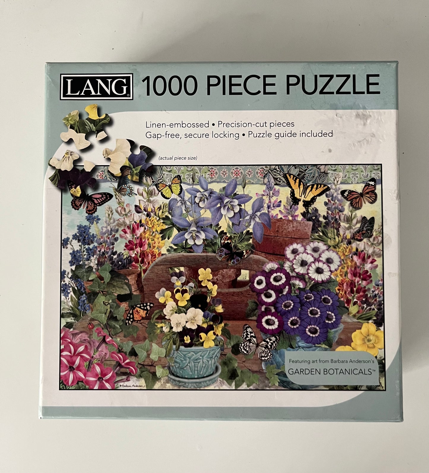 Retro LANG “Garden Botanicals” 1000-Piece Jigsaw Puzzle – Barbara Anderson Floral Butterfly Art – Complete with  Box