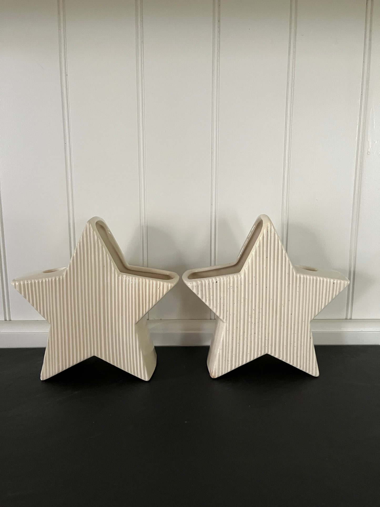 Pair Vintage 1950’s Royal Windsor Style Ivory Star Planter Candle Holders – Mid Century Modern