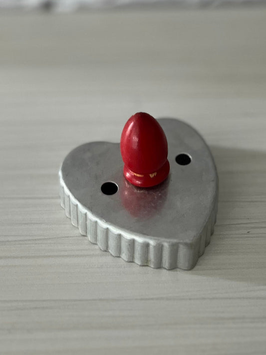 Vintage 1940s Aluminum Heart Cookie Cutter with Red Wooden Handle