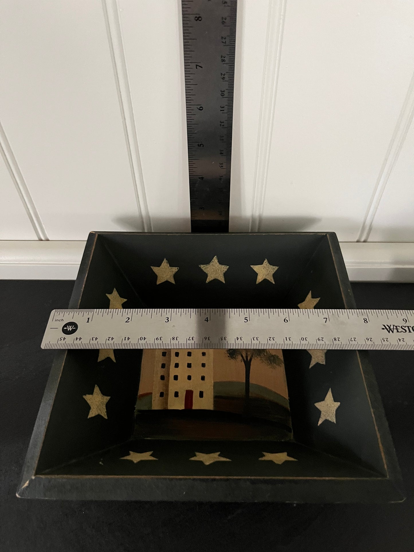 Warren Kimble Style Primitive Americana Folk Art Wooden Star Bowl / Shelf Sitter