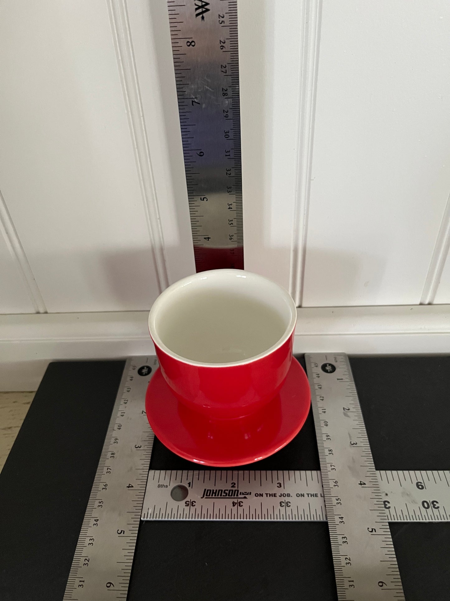 Retro  1970s Red  Pedestal Butter Crock Vessel  Scandinavian Folk Style Ceramic Bowl, No Lid