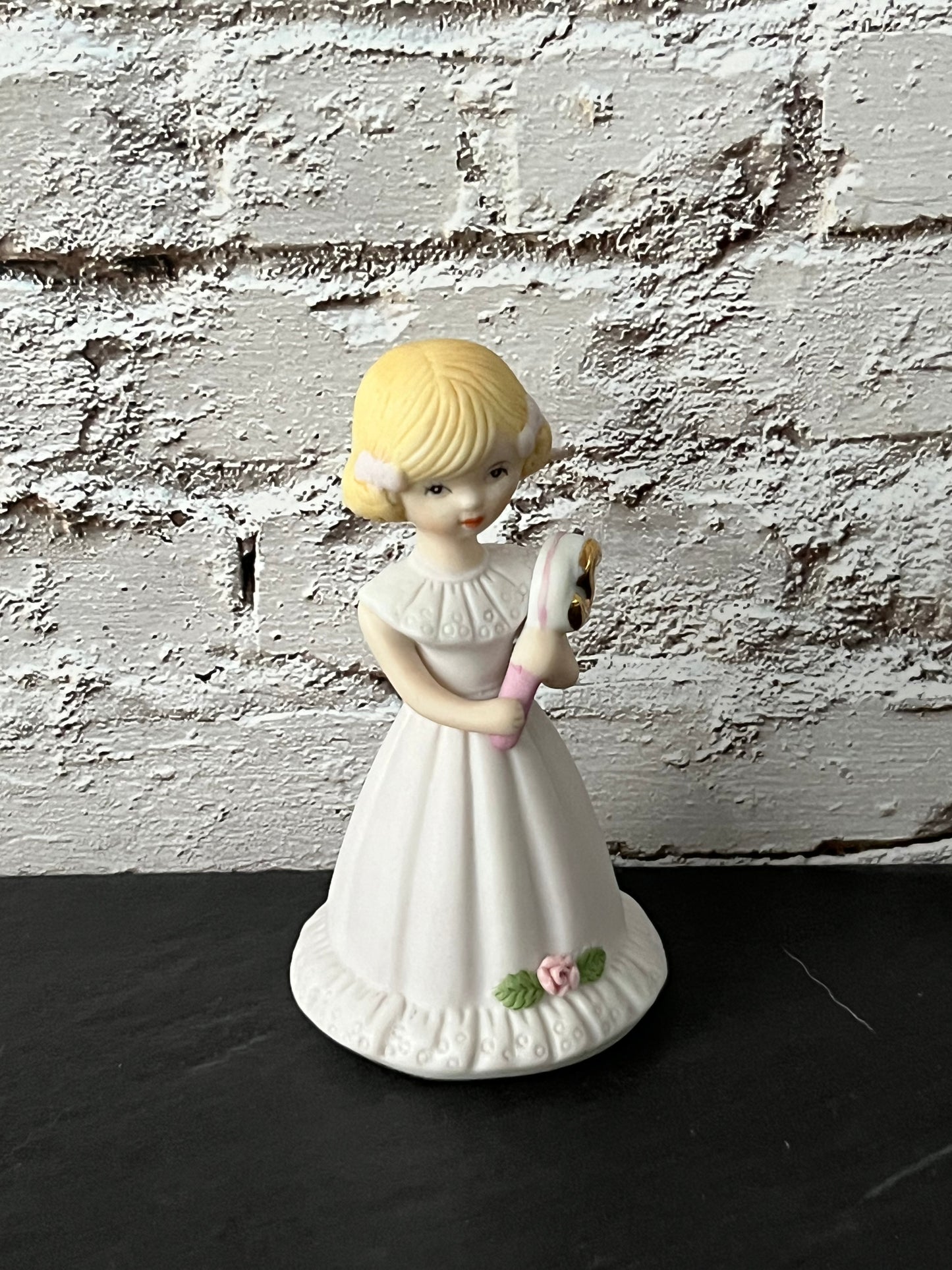 Vintage 1980s Enesco “Growing Up Girls” 5th Birthday Blonde Figurine – Porcelain Girl with Gold Number 5