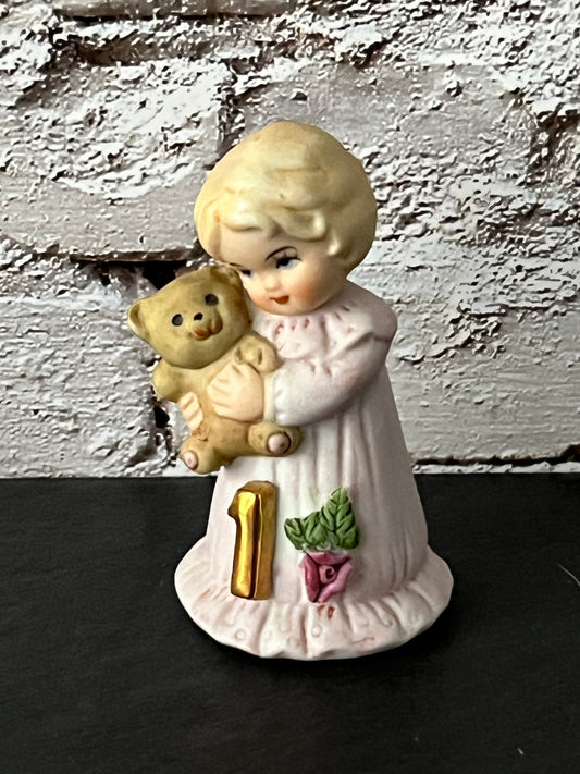 Vintage 1980s Enesco “Growing Up Girls” 1st Birthday Blonde Figurine – Style E2301 (1981)