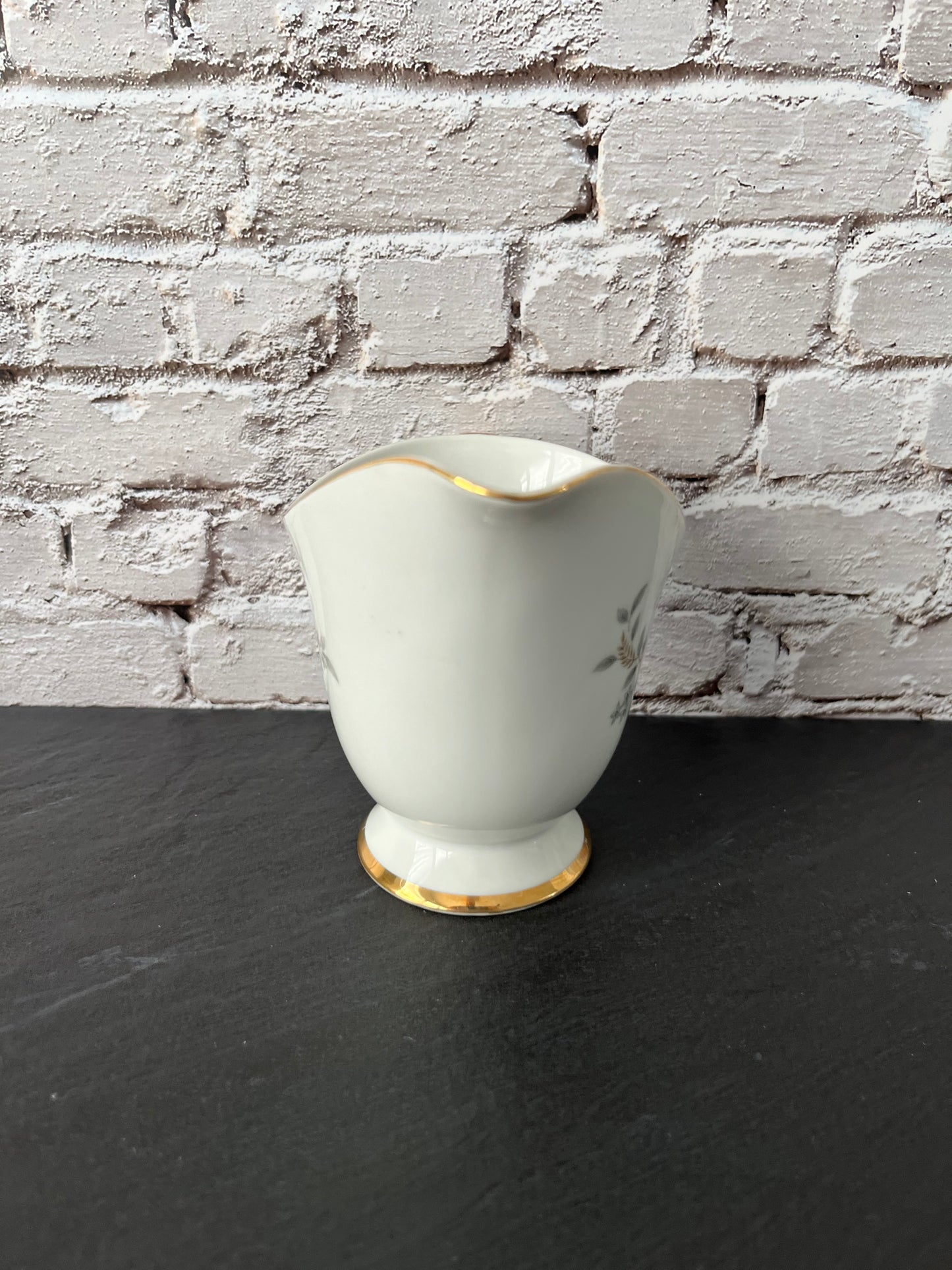 Vintage 1950s Arlen Fine China “Tivoli” Creamer – Made in Japan – Gray Rose & Gold Rim Pedestal Cream Pitcher