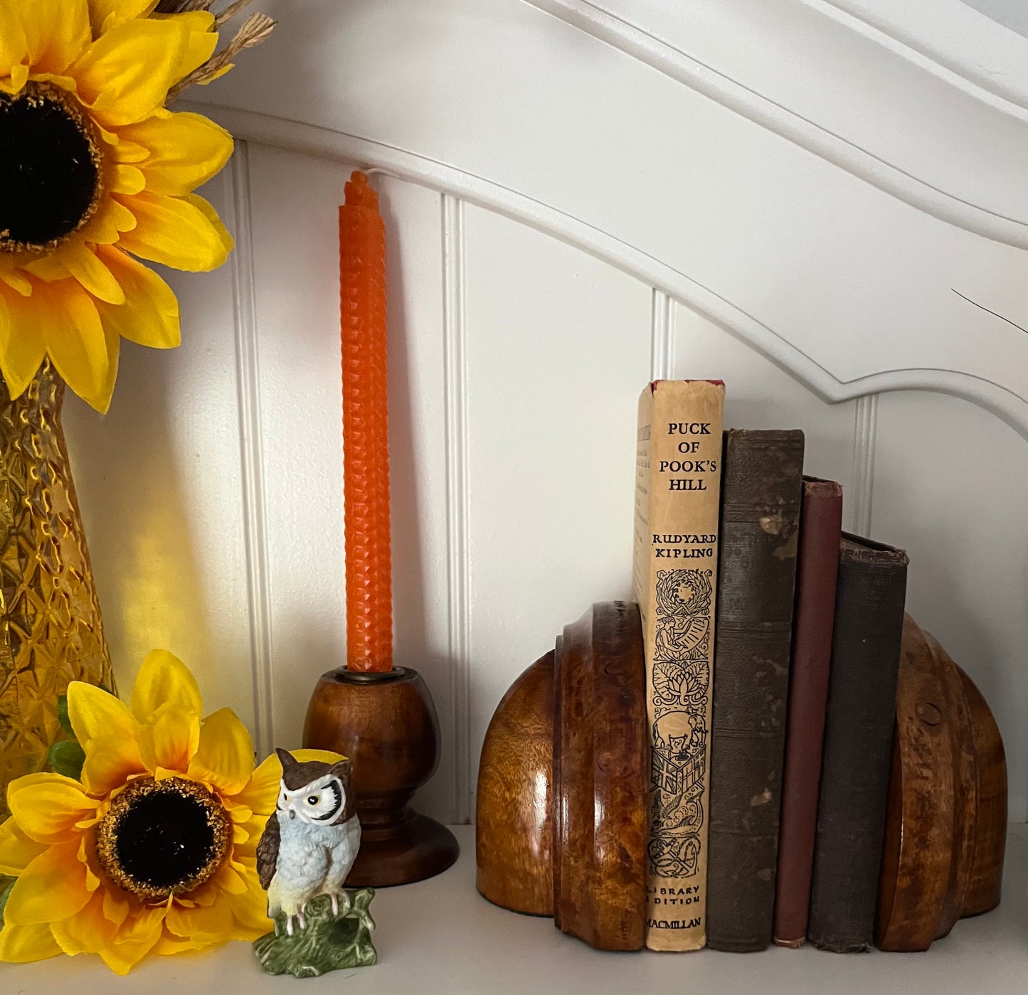Vintage Turned in Myrtle Wood With  Brass Inset Metal Cups Taper Candle Holders (c.1970s) – Pair